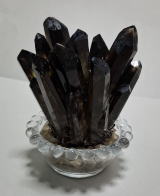 黒水晶(モリオン)クラスター 金ルチル入りガラス台座付き