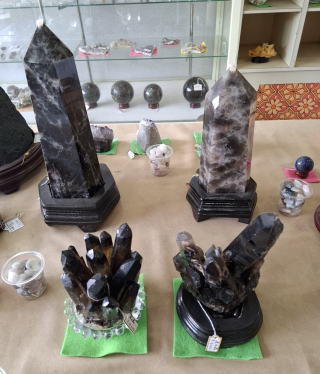 黒水晶クラスター 六角柱